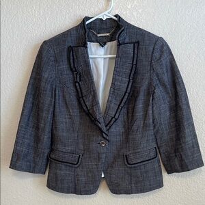 White House Black Market Charcoal Blazer with Ruffle Detail